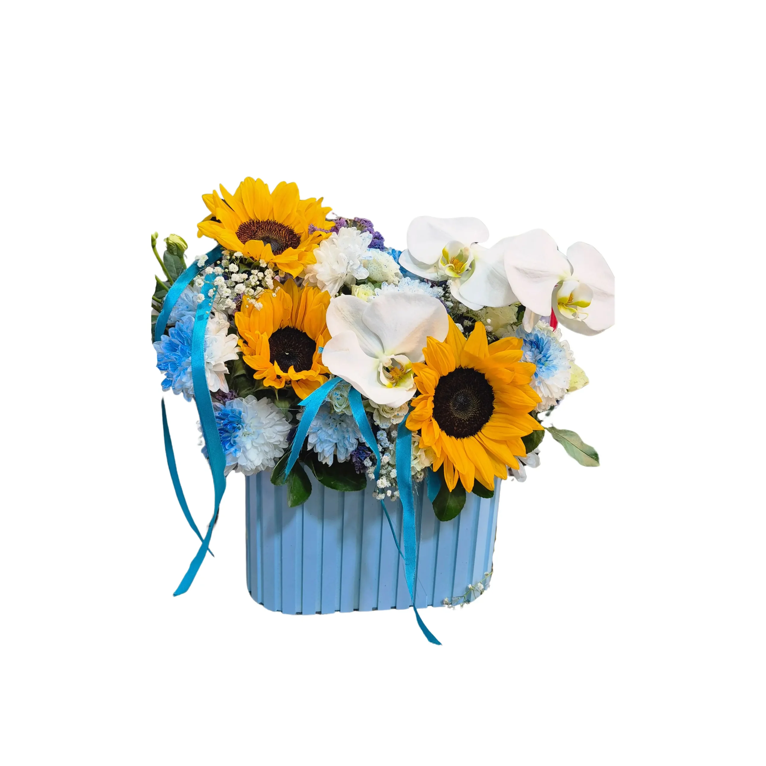 gg11 باکس گل آفتابگردان و ارکیده سفید - Image 1